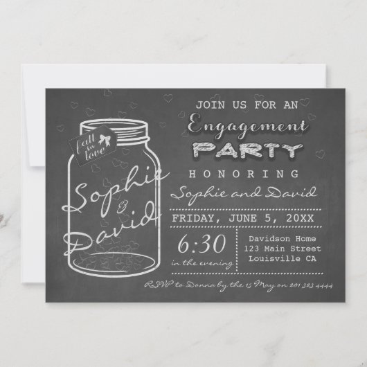 Rustic Chalk Mason Jar Invitation de la partie d'e (Devant)