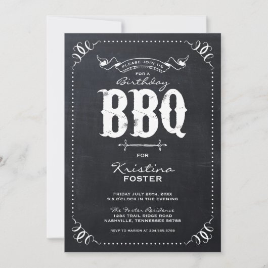 Rustic Chalkboard Anniversaire Fête BBQ Invitation (Devant)