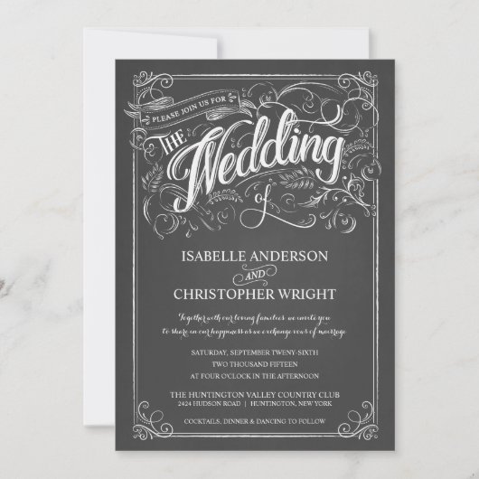 Rustic Chalkboard Art Wedding Invitations Kaart (Voorkant)