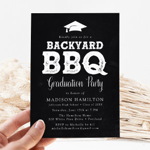 Rustic Chalkboard Backyard BBQ Graduation Party Kaart