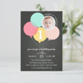 Rustic Chalkboard ballon First 1st Photo Birthday Kaart (Staand voorkant)