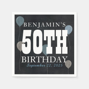 Rustic Chalkboard Blue Balloon Modern Birthday Servet