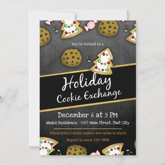 Rustic Chalkboard Cookie Exchange Invitation (Devant)