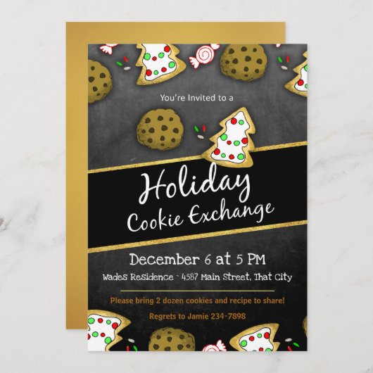 Rustic Chalkboard Cookie Exchange Invitation (Devant / Derrière)