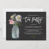Rustic Chalkboard Daisy in Mason Jar Tea Party Kaart (Voorkant)