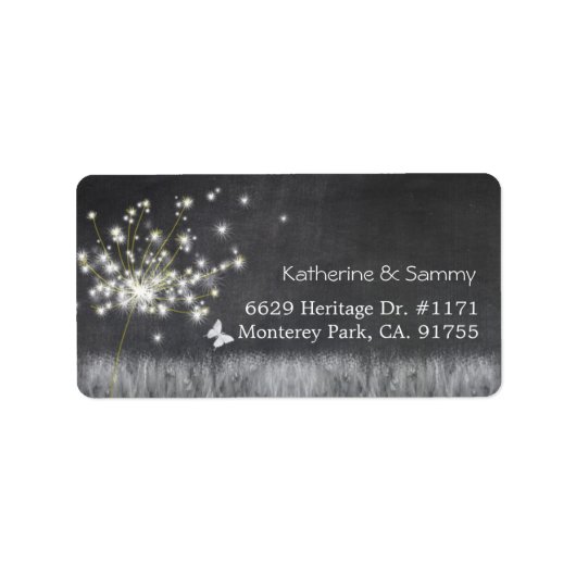 Rustic Chalkboard Dandelion Wedding Address Etiket (Voorkant)