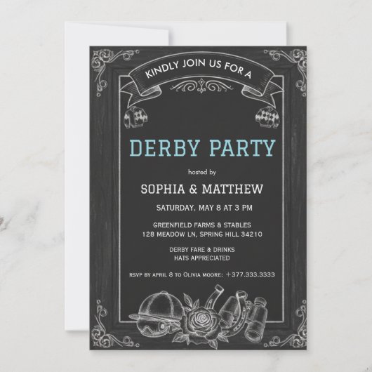 Rustic Chalkboard Derby Party Invitation (Devant)