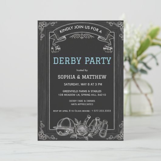 Rustic Chalkboard Derby Party Invitation (Debout devant)