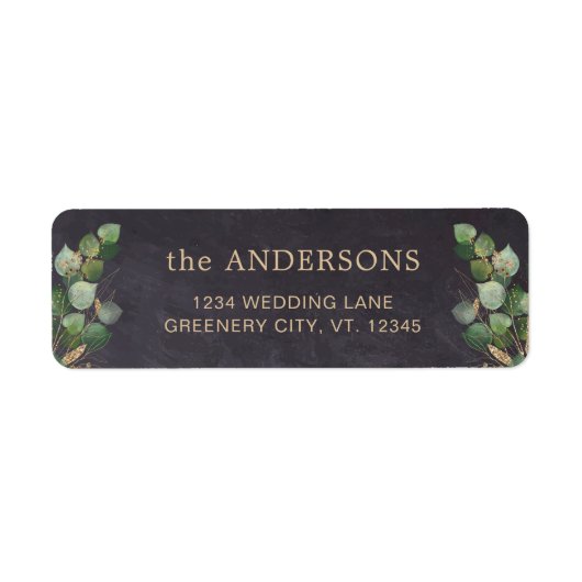 Rustic Chalkboard Eucalyptus Greenery Wedding Etiket (Voorkant)