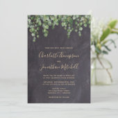 Rustic Chalkboard Eucalyptus Greenery Wedding Kaart (Staand voorkant)