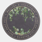 Rustic Chalkboard Eucalyptus Greenery Wedding Ronde Sticker (Voorkant)
