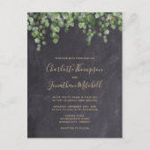 Rustic Chalkboard Eucalyptus Greenery Wedding Uitnodiging Briefkaart (Voorkant)