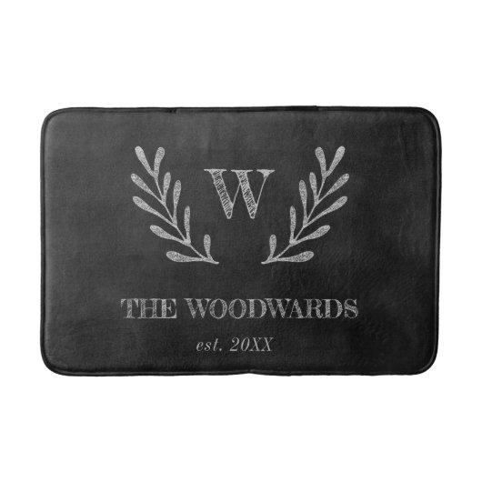 Rustic Chalkboard Family Monogram Laurel Wreath Badmat (Voorkant)