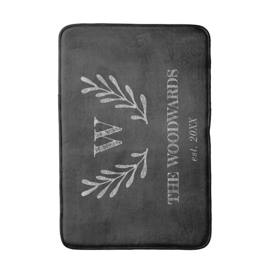 Rustic Chalkboard Family Monogram Laurel Wreath Badmat (Voorkant Verticaal)