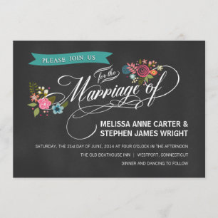 Rustic Chalkboard Floral Banner Wedding Invites Kaart