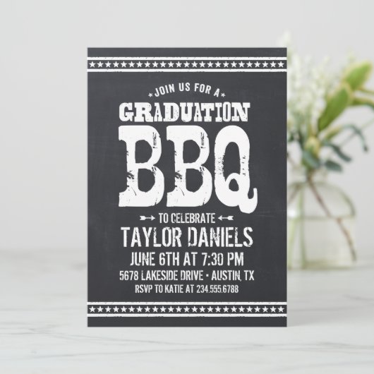 Rustic Chalkboard Graduation Party BBQ Invitation (Debout devant)