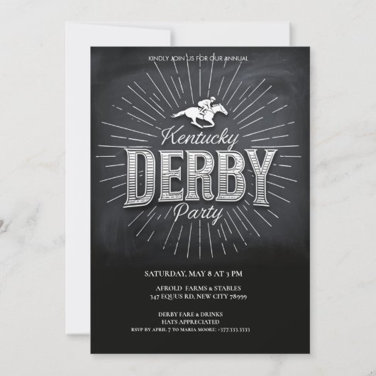 Rustic Chalkboard Kentucky Derby Party Invitation (Devant)