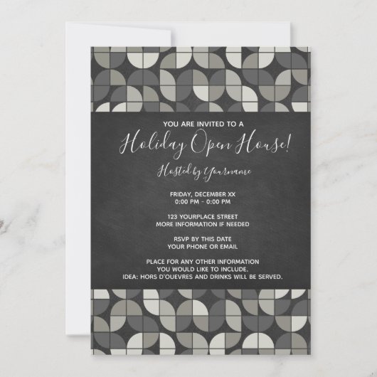 Rustic Chalkboard MCM Holiday Open House Kaart (Voorkant)