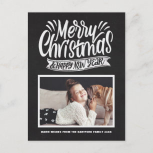 Rustic Chalkboard Merry Christmas Script Foto Feestdagenkaart