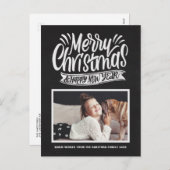 Rustic Chalkboard Merry Christmas Script Foto Feestdagenkaart (Voorkant / Achterkant)