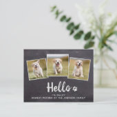 Rustic Chalkboard New Pet Photo Hallo Puppy Dog Aankondigingskaart (Staand voorkant)