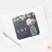 Rustic Chalkboard Peony Floral Mason Jar | Vierkante Sticker (Envelop)