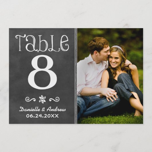 Rustic Chalkboard Photo Mariage Numéro de table (Dos)