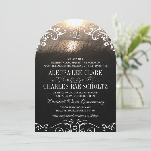 Rustic Chalkboard  Sunset Wedding Kaart (Staand voorkant)
