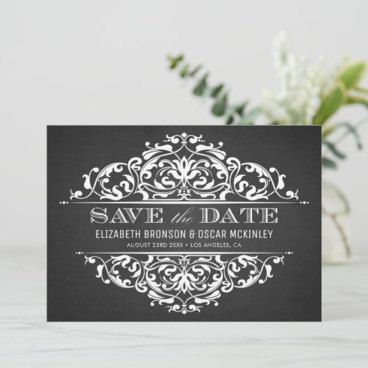 Rustic Chalkboard  Vlaams Lijst Save The Date (Staand voorkant)
