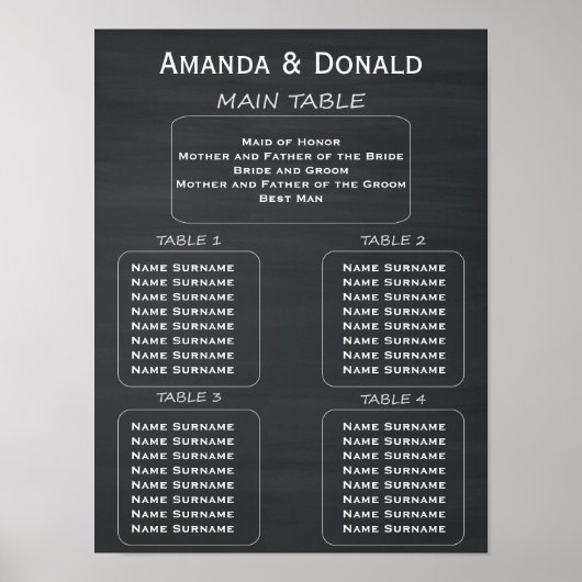 Rustic Chalkboard Wedding 32 Guest Seating Chart Poster (Voorkant)
