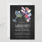 Rustic Champagne floral Garden Party Invitation Kaart (Voorkant)