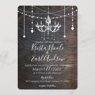 Rustic Chandelier County Wedding Invitations Kaart