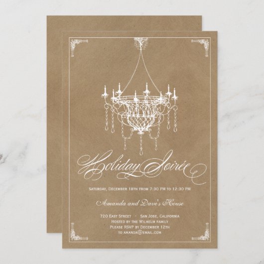 Rustic Chandelier Holiday Uitnodiging - Krachtig (Voorkant / Achterkant)