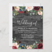 Rustic Charcoal Bois Bourgogne Mariage Invitation (Devant)