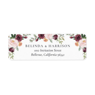 Rustic Charm Burgundy Blush Pink Floral Wedding Etiket