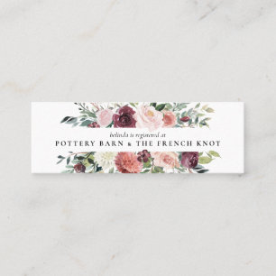 Rustic Charm Burgundy Blush Pink Floral Wedding Mini Visitekaartje