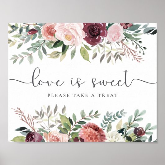 Rustic Charm Burgundy Blush Pink Floral Wedding Poster (Voorkant)