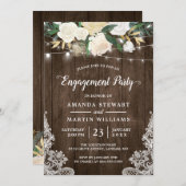 Rustic Charm Floral String Lights Engagement Party Kaart (Voorkant / Achterkant)