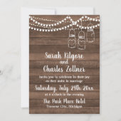 Rustic Charm Mason Jar String Lights Wedding Kaart (Voorkant)