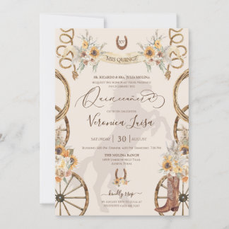 Rustic Charro Sunflower & Boho Floral Quinceanera Kaart