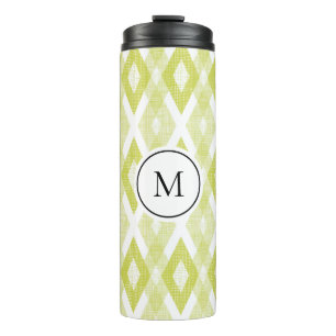 Rustic Chartreuse Ikat Pattern Monogram Thermosbeker