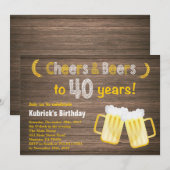 Rustic Cheers and Beers 40th Birthday Invitation Kaart (Voorkant / Achterkant)