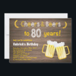 Rustic Cheers and Beers 80th Birthday Invitation<br><div class="desc">Rustic Cheers and Beers 80th Birthday Invitation. Anniversaire adulte. Anniversaire de la bière pour hommes. Arrière - plan rustique en bois. Country Vintage Retro. Pour plus de personnalisation,  cliquez sur le bouton "Customiser" et utilisez notre outil de conception pour modifier ce modèle.</div>