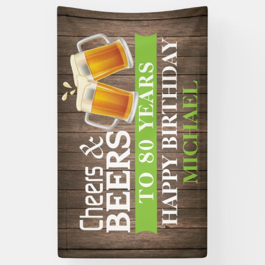 Rustic Cheers and Beers Happy 80th Birthday Green Spandoek (Verticaal)