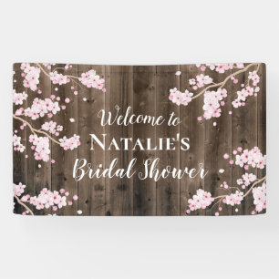 Rustic Cherry Blossom Floral Wood Vrijgezellenfees Spandoek
