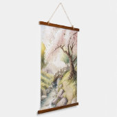 Rustic Cherry Blossom in Sunset Light Landscape Hangend Wandkleed (Gebogen)