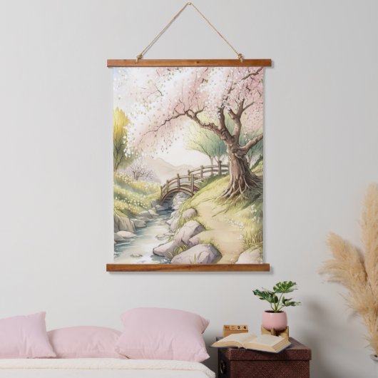 Rustic Cherry Blossom in Sunset Light Landscape Hangend Wandkleed (Slaapkamer)
