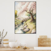 Rustic Cherry Blossom in Sunset Light Landscape Poster (Keuken)