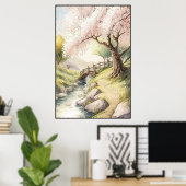 Rustic Cherry Blossom in Sunset Light Landscape Poster (Thuiskantoor)
