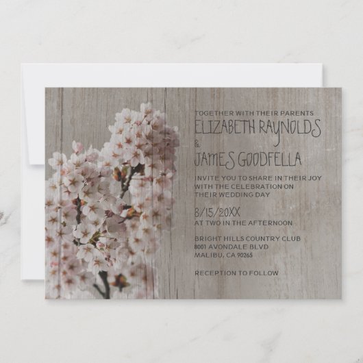 Rustic Cherry Blossom Wedding Invitations Kaart (Voorkant)